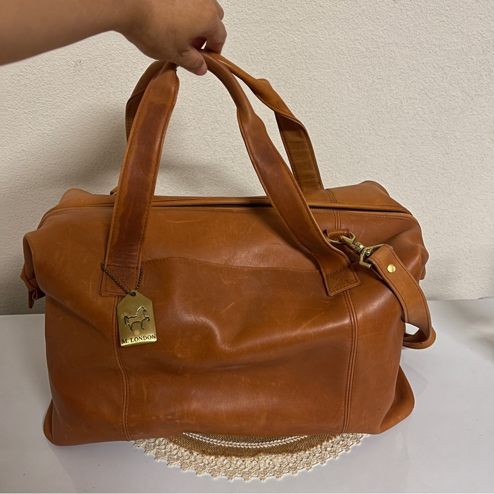 Vintage M. London Rare Leather Craft Carry On with Shoulder strap Travel Bag